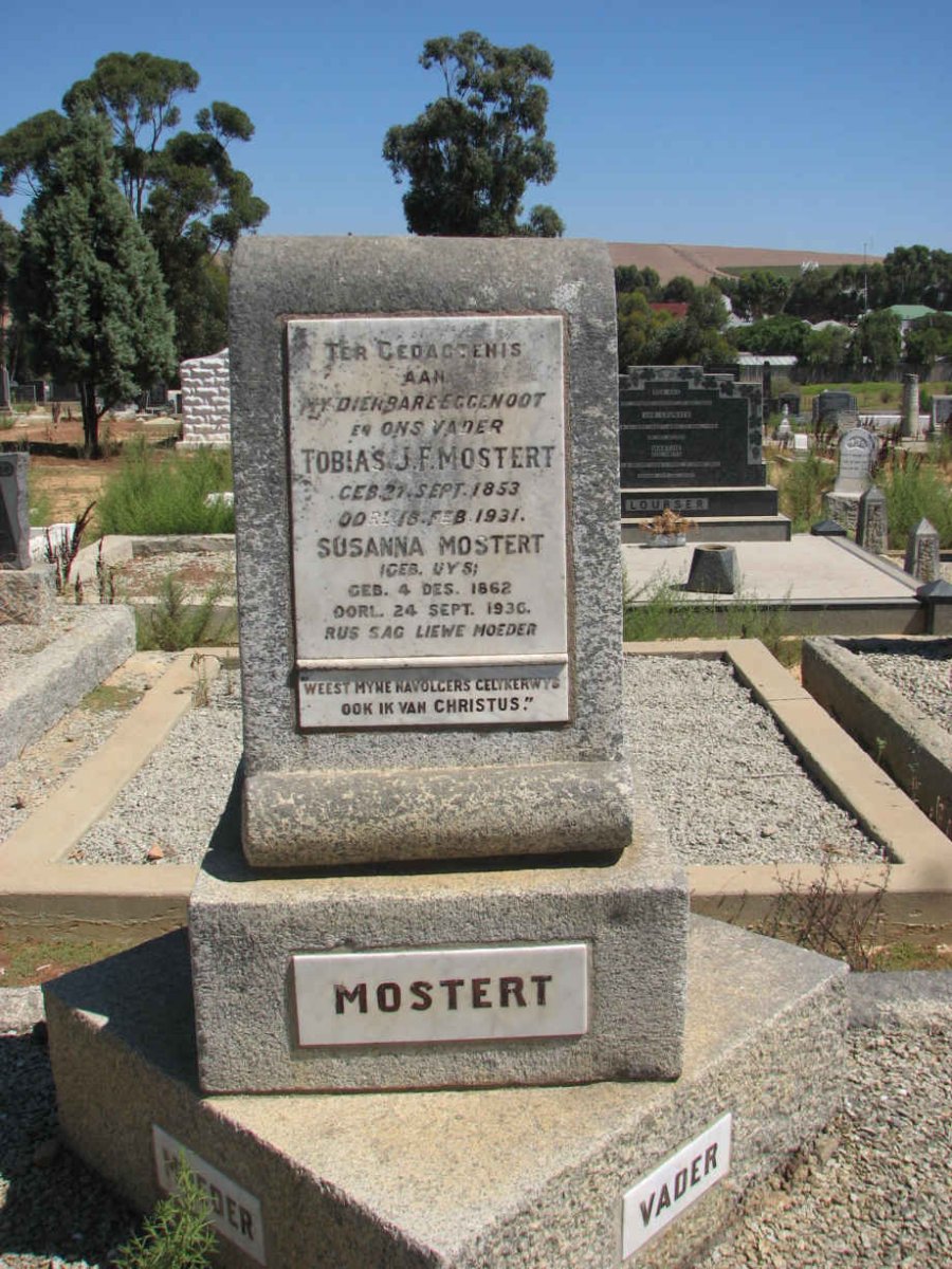 MOSTERT Tobias J. F. 1953-1931 &amp; Susanna UYS 1862-1936