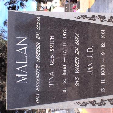MALAN Jan J.D. 1888-1981 &amp; Tina SMITH 1888-1972