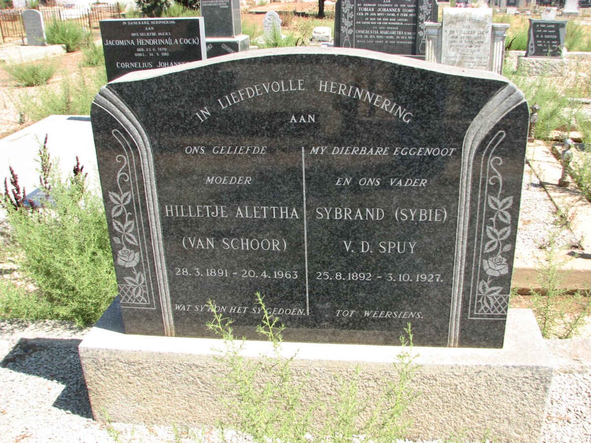 SPUY Sybrand, v.d 1892-1927 &amp; Hilletje Alettha VAN SCHOOR 1891-1963