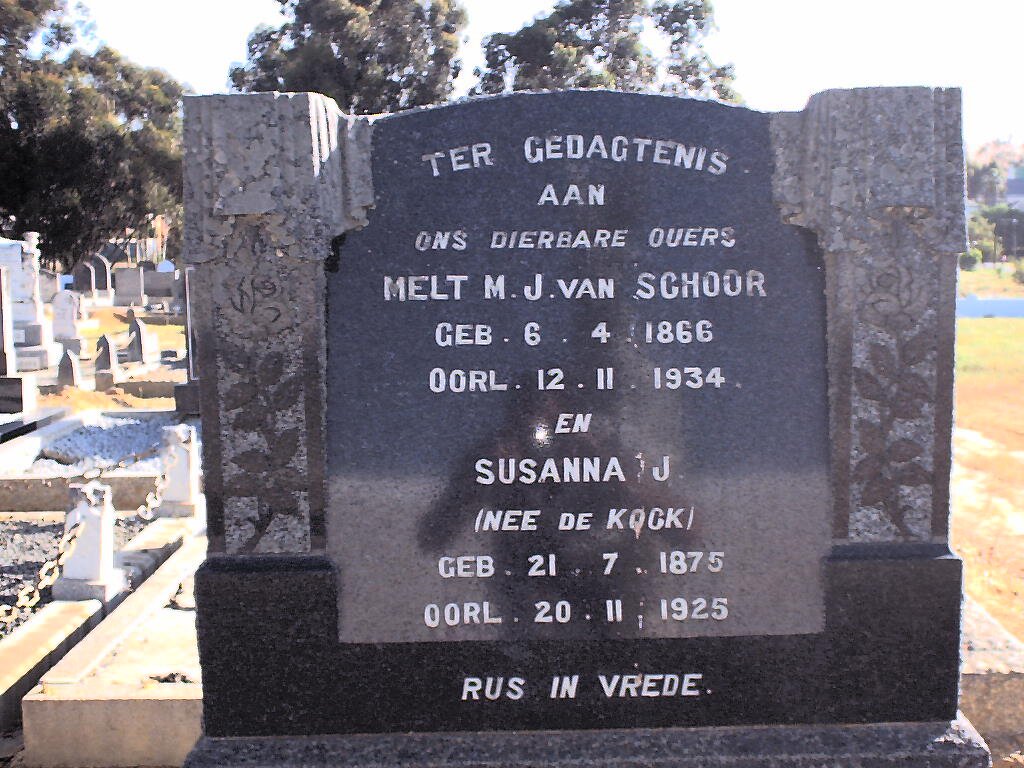 SCHOOR Melt M.J., van  1866-1934 &amp; Susanna J. DE KOCK 1875-1925