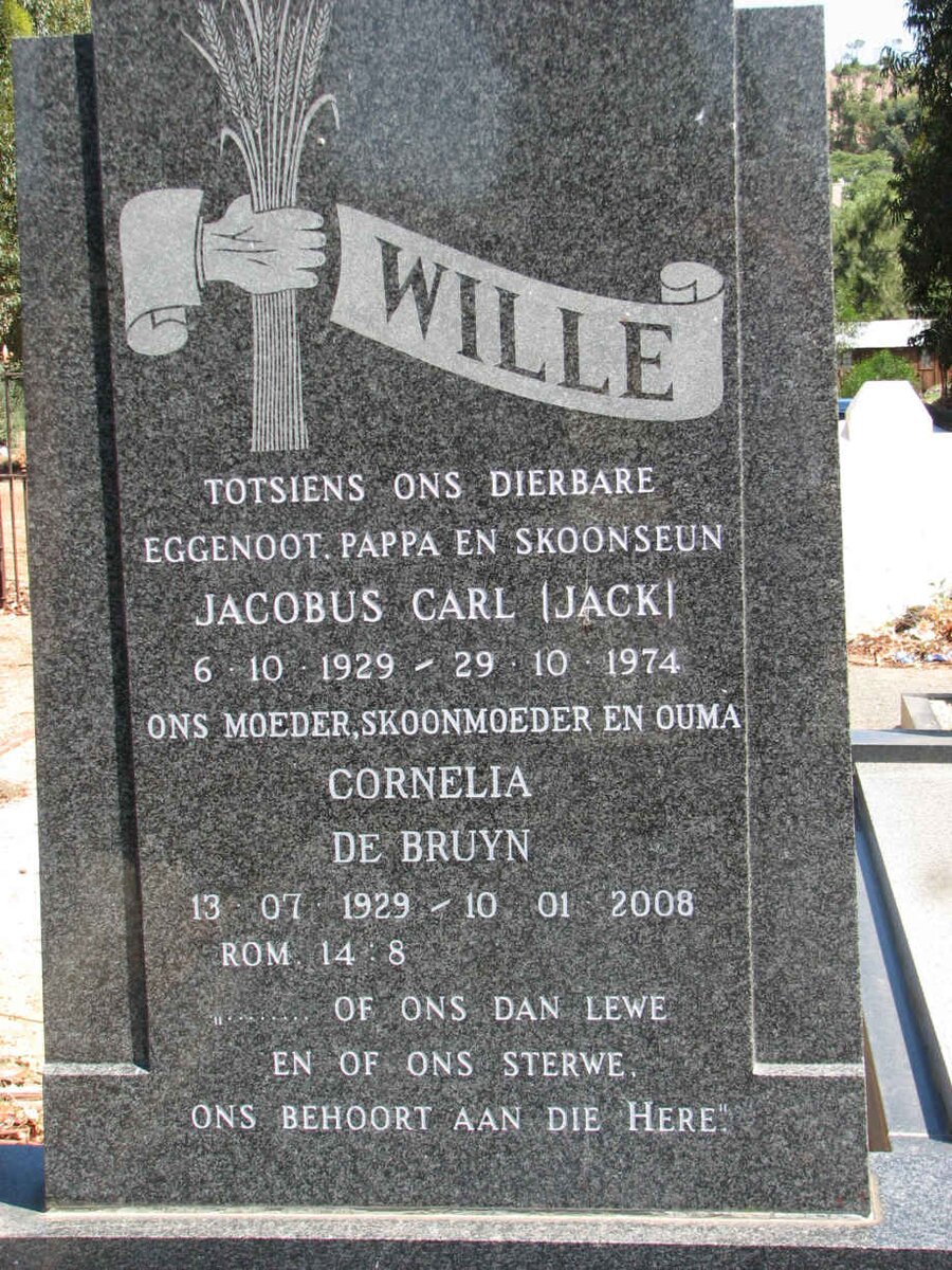 WILLE Jacobus Carl 1929-1974 &amp; Cornelia DE BRUYN 1929-2008