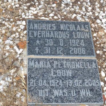LOUW Andries Nicolaas Everhardus 1924-2006 &amp; Maria Petronella 1924-2005