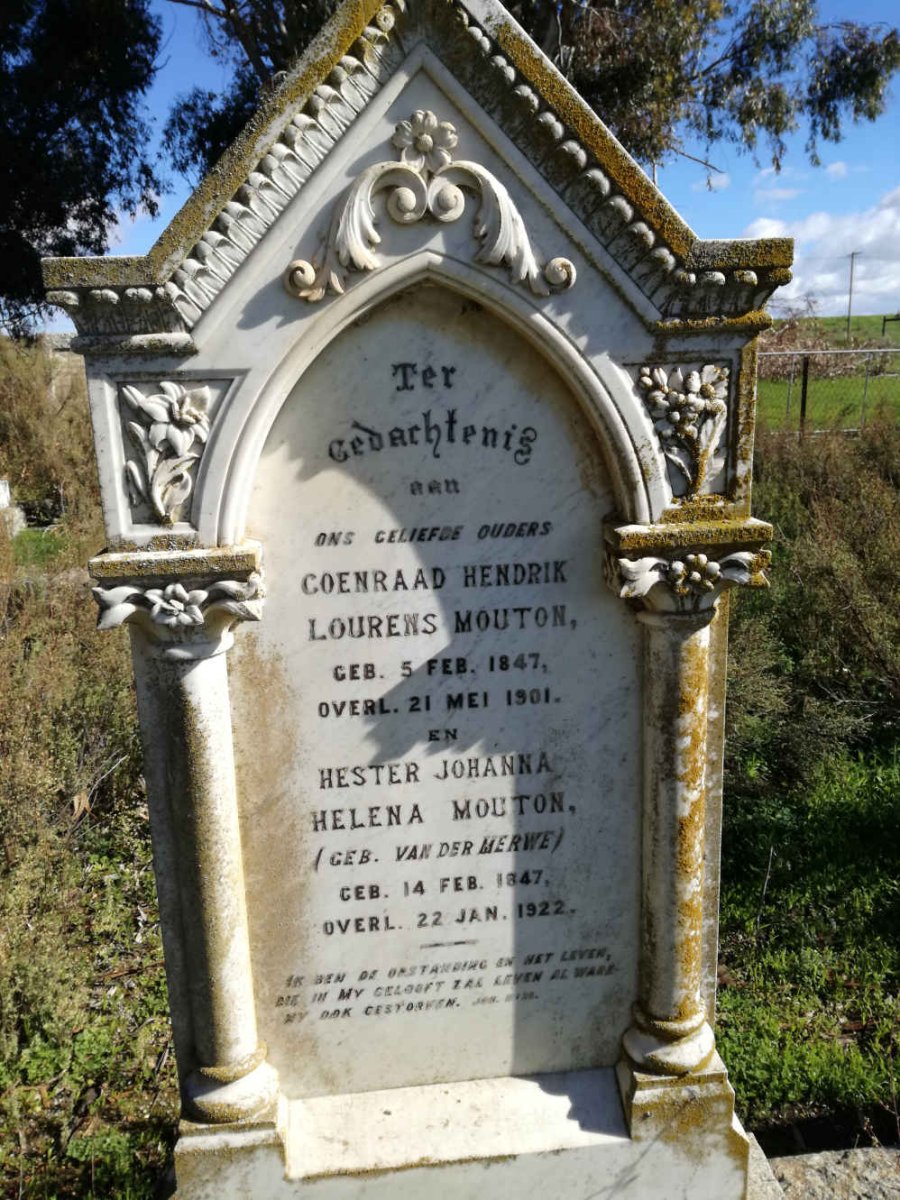 MOUTON Coenraad Hendrik Lourens 1847-1901 &amp; Hester Johanna Helena VAN DER MERWE 1847-1922
