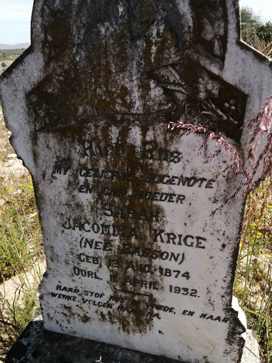 KRIGE Sarah Jacomina nee BASSON 1874-1932
