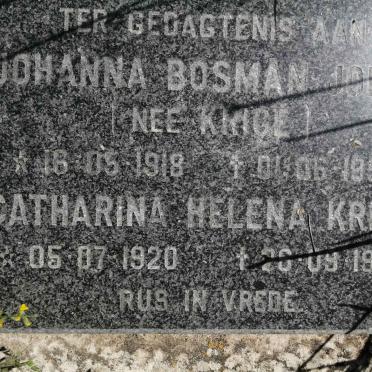JONES Johanna Bosman nee KRIGE 1918-1995 :: KRIGE Catharina Helena 1920-1995