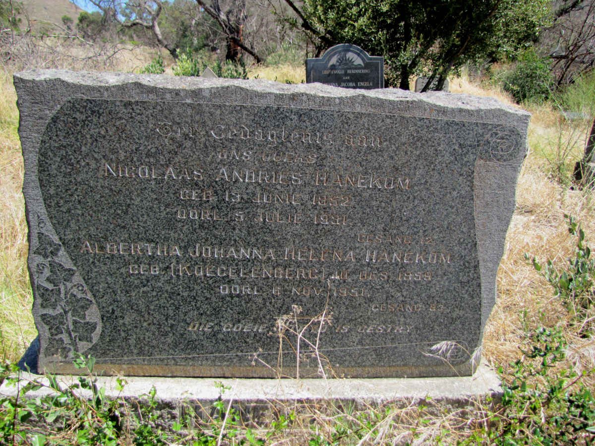 HANEKOM Nicolaas Andries 1852-1931 &amp; Albertha Johanna Helena KOEGELENBERG 1859-1951