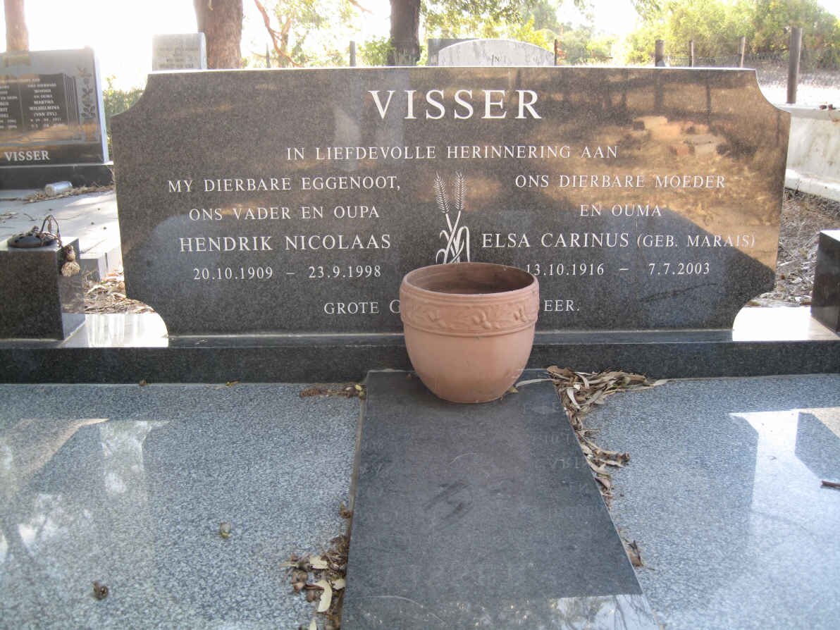 VISSER Hendrik Nicolaas 1909-1998 &amp; Elsa Carinus MARAIS 1916-2003