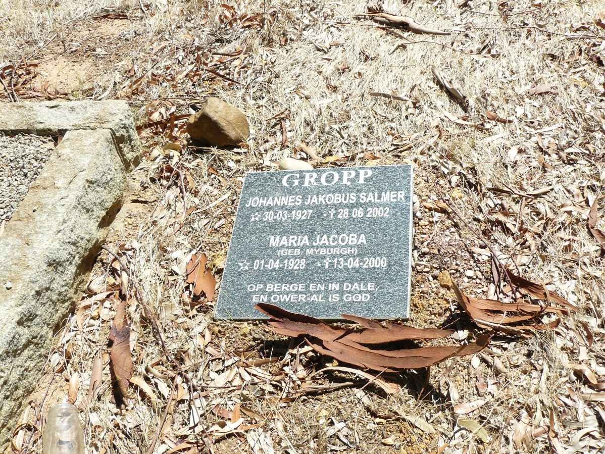 GROPP Johannes Jakobus Salmer 1927-2002 &amp; Maria Jacoba nee MYBURGH 1928-2000