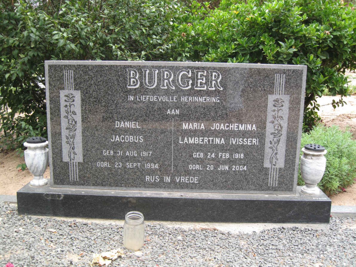 BURGER Daniel Jacobus 1917-1994 &amp; Maria Joachemina Lambertina VISSER 1918-2004