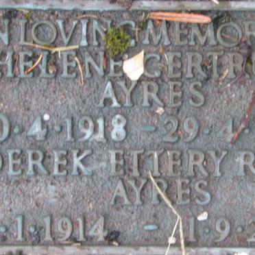 AYRES Derek Ettery Read 1914-2007 &amp; Helene Gertrude 1918-1993
