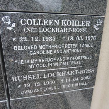 KOHLER Colleen nee LOCKHART-ROSS 1935-1976 :: LOCKHART-ROSS Russel 1940-2023