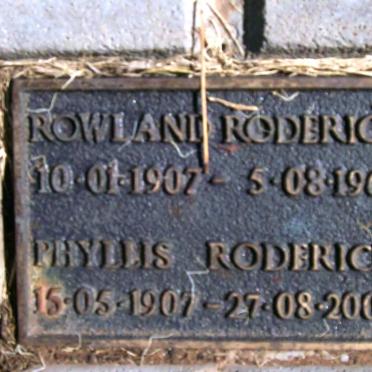 RODERICK Rowland 1907-1968 &amp; Phyllis 1907-2005