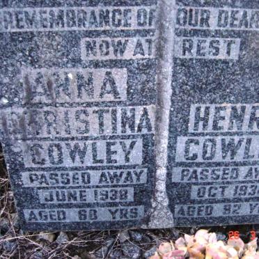 COWLEY Henry -1938 &amp; Anna Christina -1938
