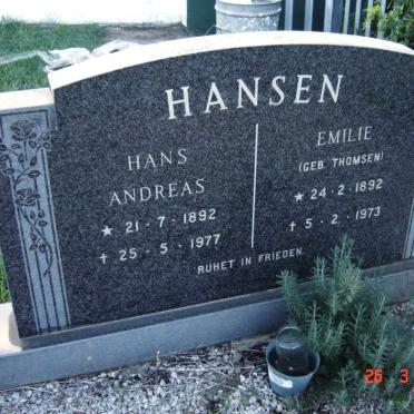 HANSEN Hans Andreas 1892-1977 &amp; Emilie THOMSEN 1892-1973