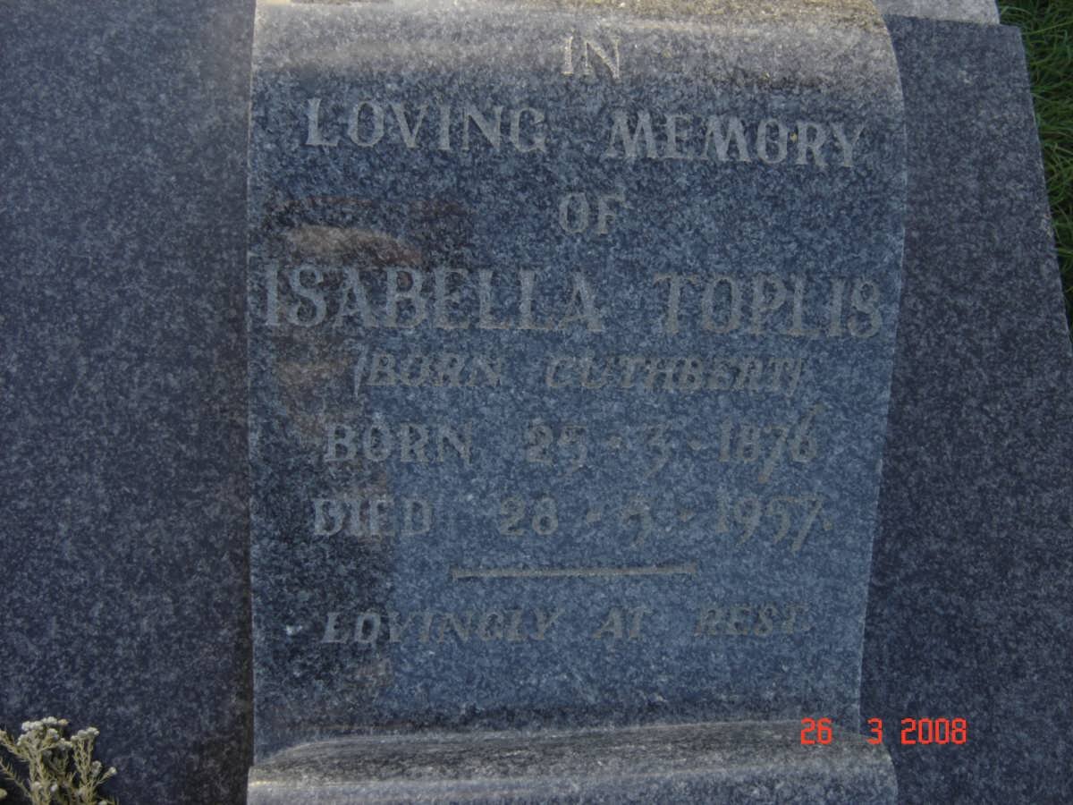 TOPLIS Isabella nee CUTHBERT 1876-1957
