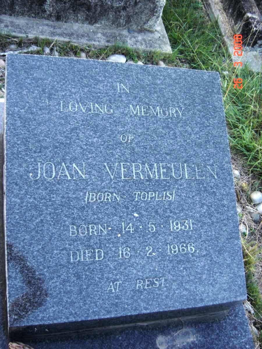 VERMEULEN Joan nee TOPLIS 1831-1966