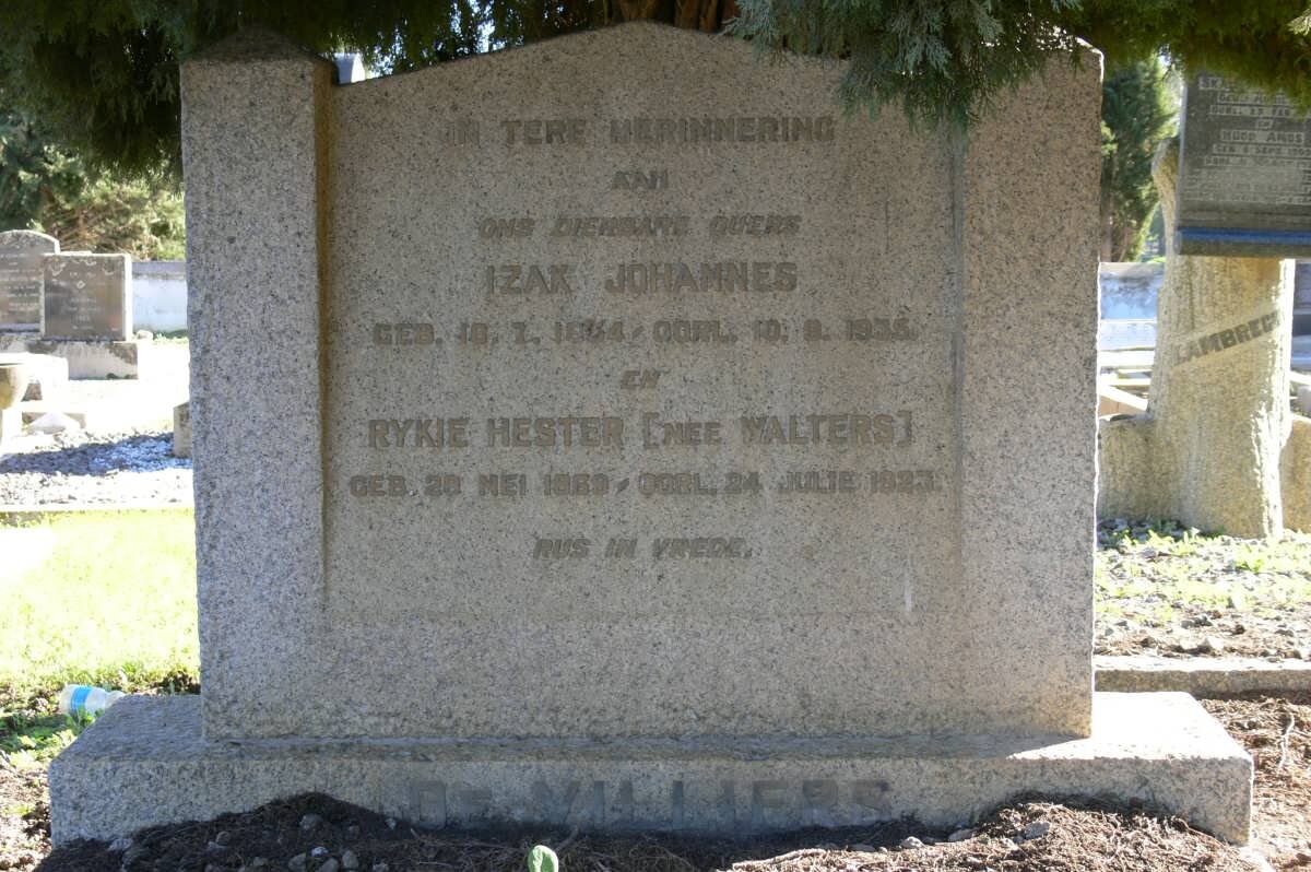 VILLIERS Izak Johannes, de 1854-1935 &amp; Rykie Hester WALTERS 1889-1923
