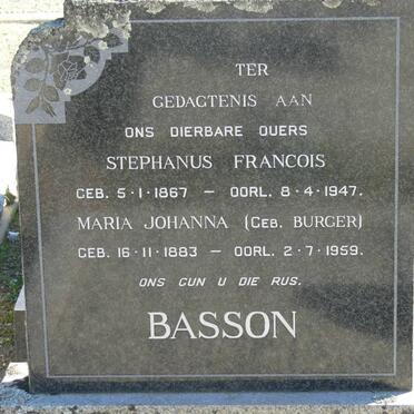 BASSON Stephanus Francois 1867-1947 &amp; Maria Johanna BURGER 1883-1959
