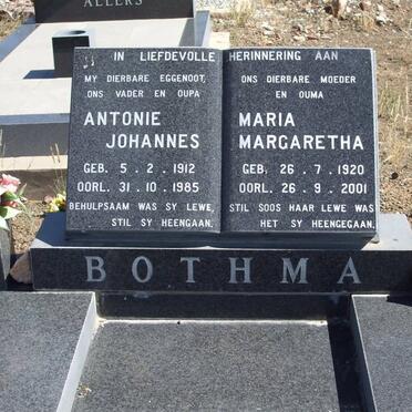 BOTHMA Antonie Johannes 1912-1985 &amp; Maria Margaretha 1920-2001