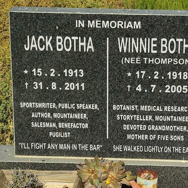 BOTHA Jack 1913-2011 & Winnie THOMPSON 1918-2005