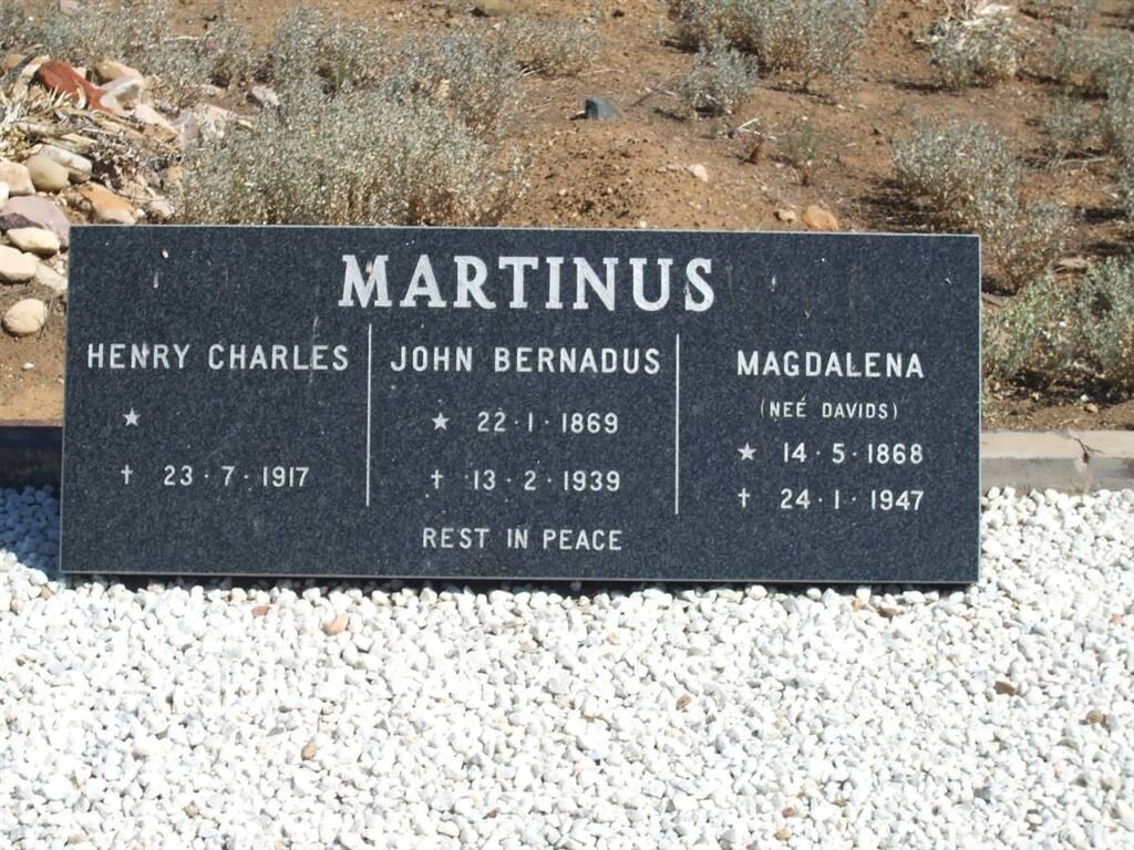 MARTINUS Henry Charles -1917 :: MARTINUS John Bernardus 1869-1939 :: MARTINUS Magdalena nee DAVIDS 1868-1947