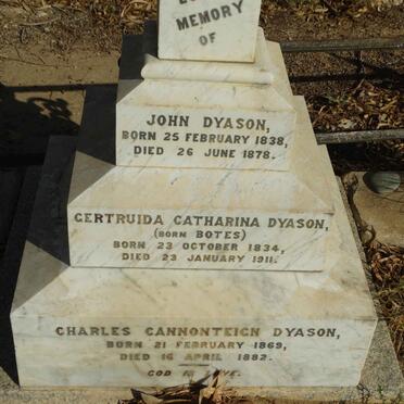 DYASON John 1838-1878 &amp; Gertruida Catharina BOTES 1834-1911