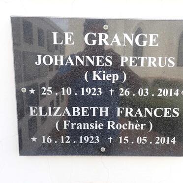 GRANGE Johannes Petrus, le 1923-2014 &amp; Elizabeth Frances ROCHÈR 1923-2014