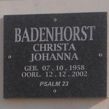BADENHORST Christa Johanna 1958-2002