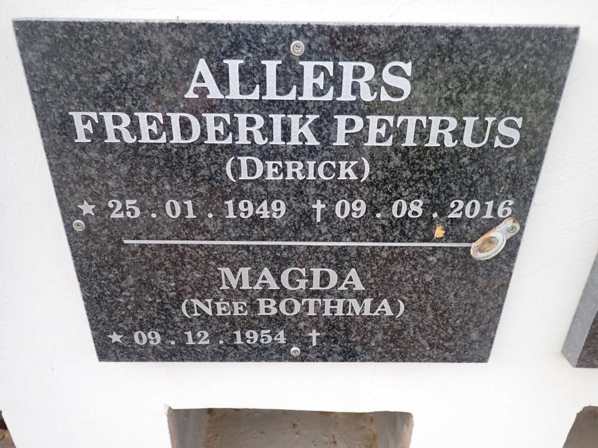 ALLERS Frederik Petrus 1949-2016 &amp; Magda BOTHMA 1954-