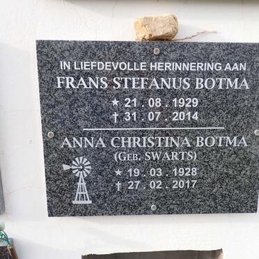 BOTMA Frans Stefanus 1929-2014 &amp; Anna Christina SWARTS 1928-2017