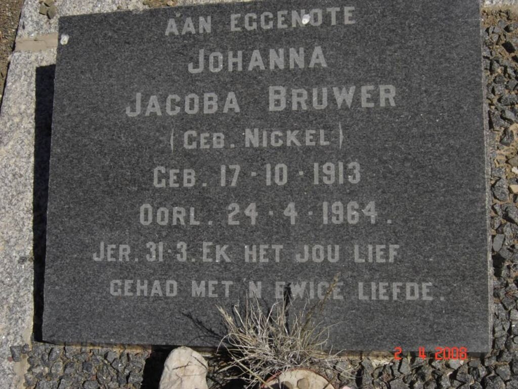 BRUWER Johanna Jacoba nee NICKEL 1913-1964