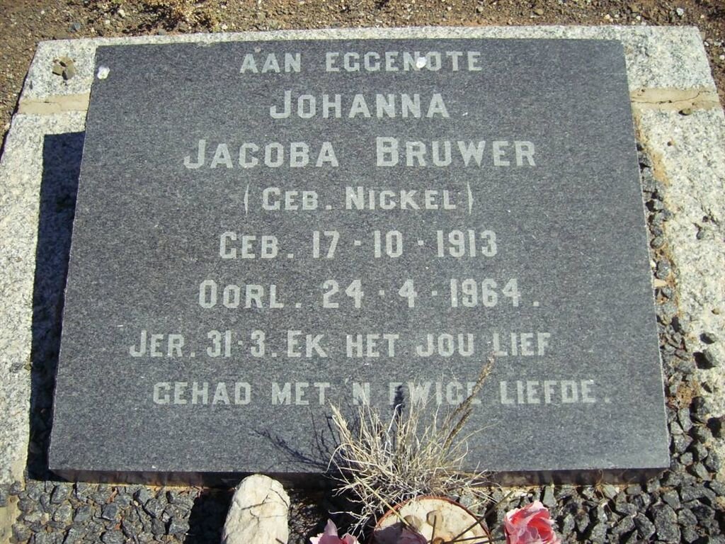BRUWER Johanna Jacoba nee NICKEL 1913-1964