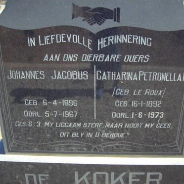 KOKER Johannes Jacobus, de 1896-1967 &amp; Catharina Petronella LE ROUX 1892-1973