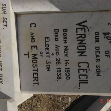 MOSTERT Vernon Cecil 1920-1938