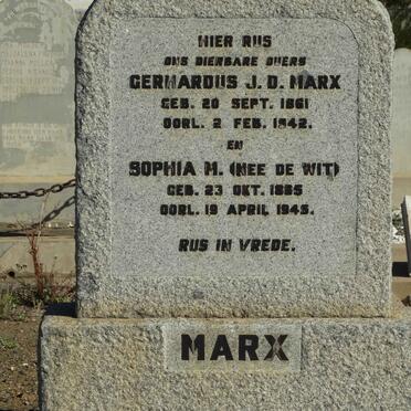 MARX Gerhardus J.D. 1861-1942 &amp; Sophia M. DE WIT 1885-1945