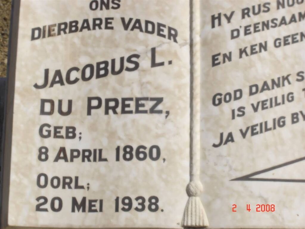 PREEZ Jacobus L., du 1860-1938