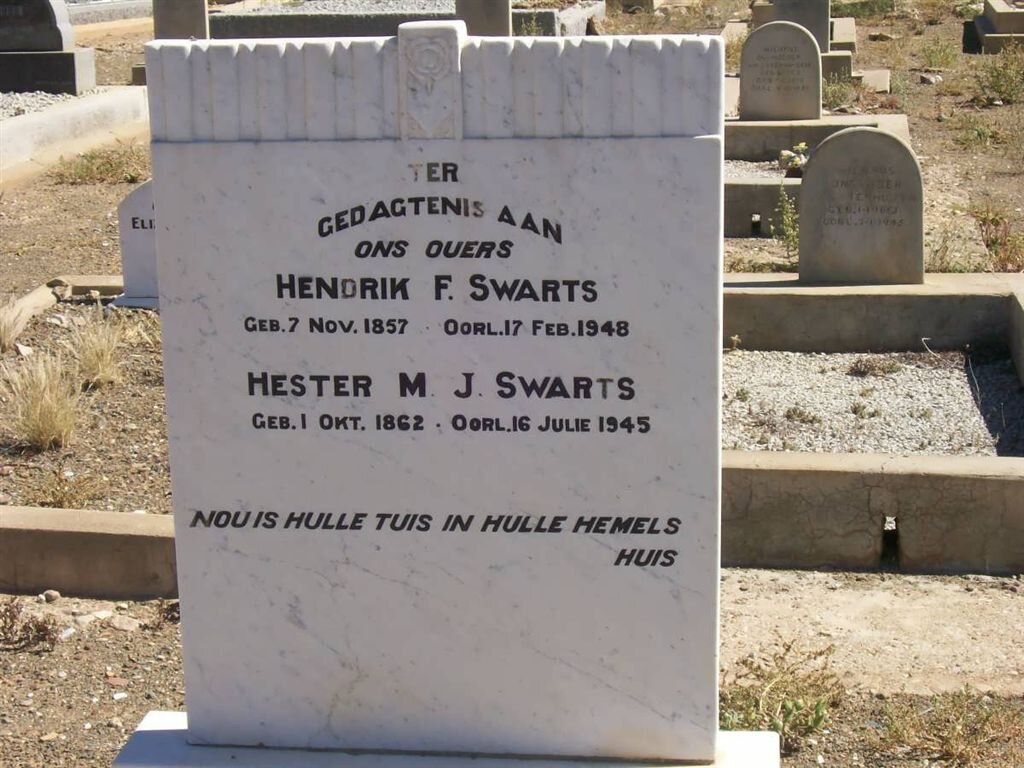 SWARTS Hendrik F. 1857-1948 &amp; Hester M.J. 1862-1945