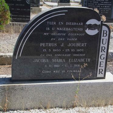 BURGER Petrus J. Joubert 1900-1957 &amp; Jacoba Maria Elizabeth 1910-1976
