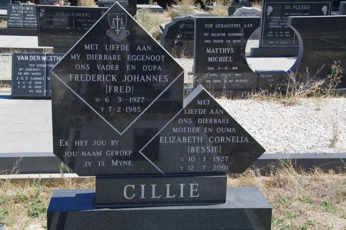 CILLIE Frederick Johannes 1927-1985 &amp; Elizabeth Cornelia 1927-2001