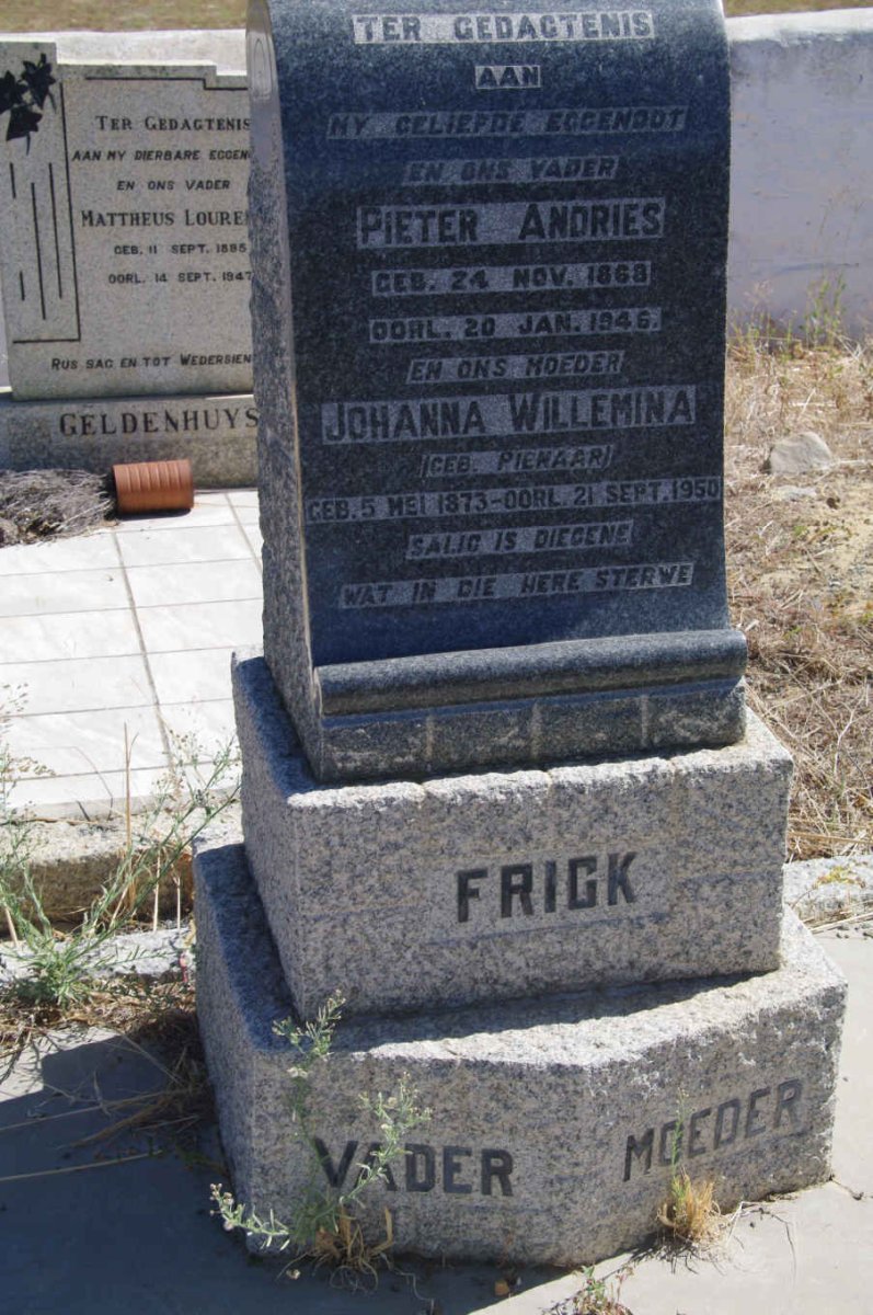 FRICK Pieter Andries 1868-1946 &amp; Johanna Willemina PIENAAR 1873-1950