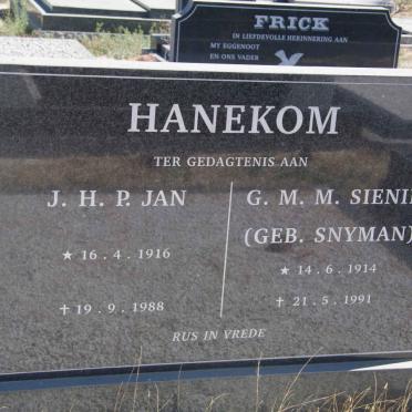 HANEKOM J.H.P. 1916-1988 &amp; G.M.M. SNYMAN 1914-1991