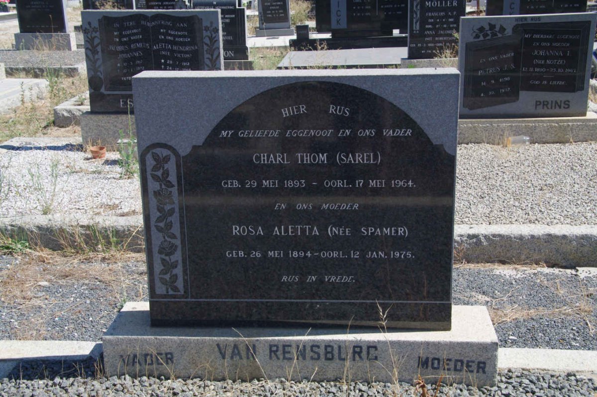 RENSBURG Charles Thom, van 1893-1964 &amp; Rosa Aletta SPAMER 1894-1975