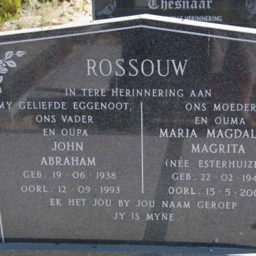 ROSSOUW John Abraham 1938-1993 &amp; Maria Magdalena Magrita ESTERHUIZEN 1947-2003