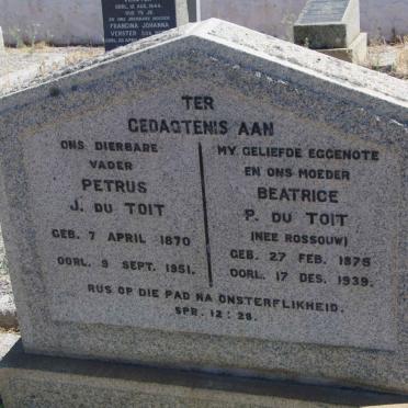 TOIT Petrus J., du 1870-1951 &amp; Beatrice P. ROSSOUW 1875-1939