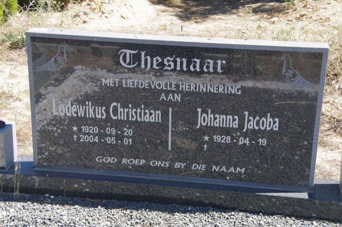 THESNAAR Lodewikus Christiaan 1920-2004 &amp; Johanna Jacoba 1928-