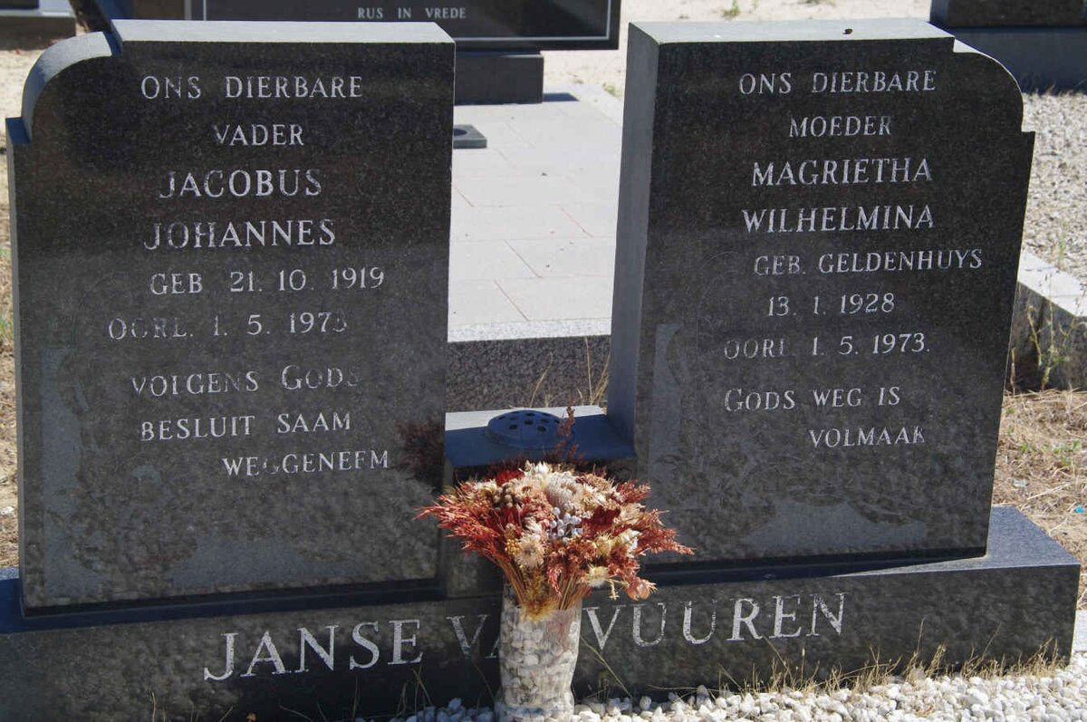 VUUREN Jacobus Johannes, Janse van 1919-1973 &amp; Magrietha Wilhelmina GELDENHUYS 1928-1973