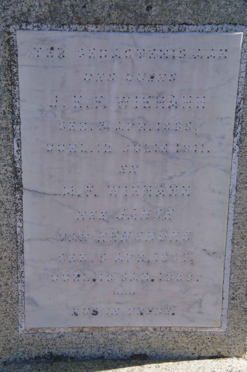 WIEHAHN J.H.F. 1855-1911 &amp; M.F. Janse van RENSBERG 18??-1929