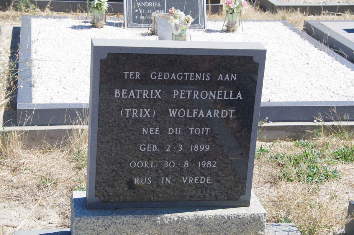 WOLFAARDT Beatrix Petronella nee du TOIT 1899-1982
