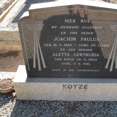 KOTZé Joachim Paulus 1886-1961 &amp; Aletta Gertruida WIESE 1893-1981