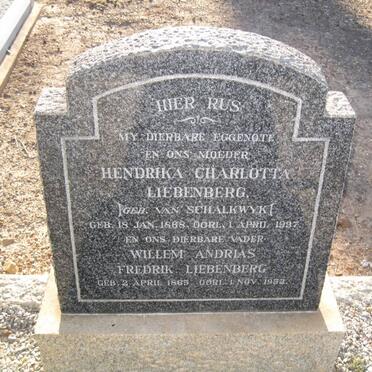 LIEBENBERG Willem Andrias Fredrik 1865-1952 &amp; Hendrika Charlotte VAN SCHALKWYK 1868-1937